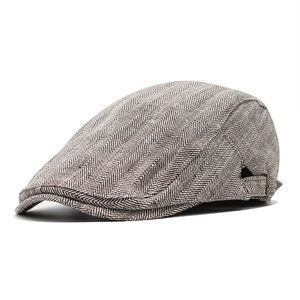Men Vintage Herringbone Flat Cap Cotton Woven Ivy Duckbill Hat With Adjustable Metal Buckle British Newsboy Beret For Autumn Winter