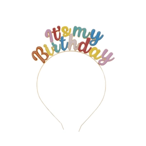 Colorful rainbow diamond birthday headband with It's My Birthday lettering
