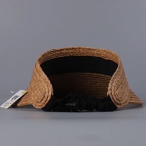 Detailed close-up of breathable raffia straw sun hat with UV protection and elastic band