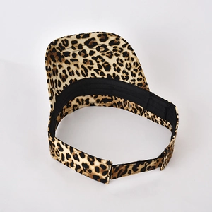 Stylish leopard print visor hat for women featuring an open top and adjustable back strap