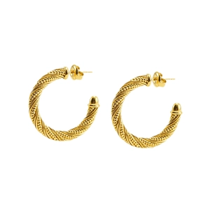 Classic 18K gold plated stainless steel twisted rope hoop earrings for women on white