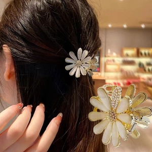 Pince À Cheveux Marguerite Alliage Élégant Douce Pierre Œil De Chat Strass Künstliche Perle Accessoires De Coiffure Femmes