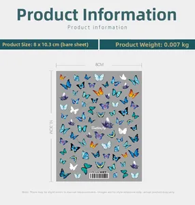 Detailed specs of butterfly nail decals TS-122, size 8x10.3cm and 0.007kg weight