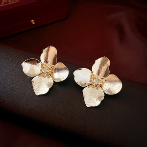 Flower Stud Earrings Copper Cubic Zirconia Real Gold Plated French Vintage Large With 925 Sterling Silver Earring Post