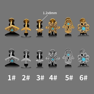 12-piece stainless steel labret set with turquoise flowers and star shapes, 1.2x8mm size