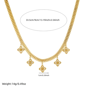 Gold plated stainless steel braided chain necklace with clover flower pendants