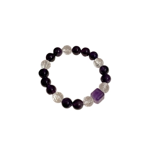 Bracelet élégant en améthyste et cristal blanc avec gemme carrée violette centrale