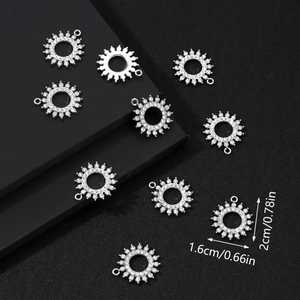 Luxury sunflower rhinestone pendant in silver alloy for DIY jewelry making 10 pieces