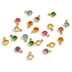 5mm stainless steel mini round pendants with colorful cubic zirconia and gold plating