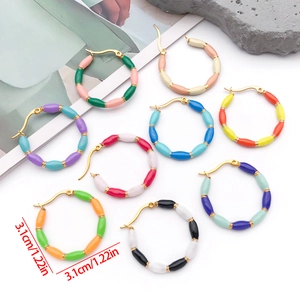 Colorful enamel beaded hoop earrings for women with gold plated finish in various colors