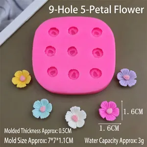Macro detail of a 9-cavity pink silicone mold for five-petal flower cake decorations