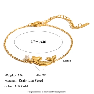 Bracelet sirène en acier inoxydable doré 18K avec perle et détails de taille
