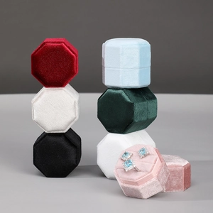 Octagonal velvet jewelry gift box collection for rings in multiple elegant colors