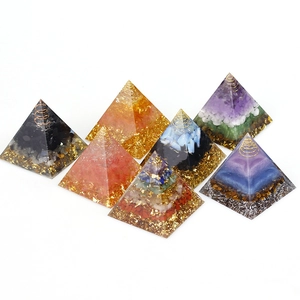 Set of 7 Orgone energy pyramids with natural crystals and copper coils for chakra healing