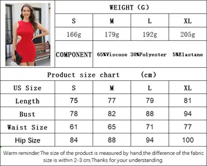 Guía de tallas detallada y composición del material para vestido ajustado sin mangas