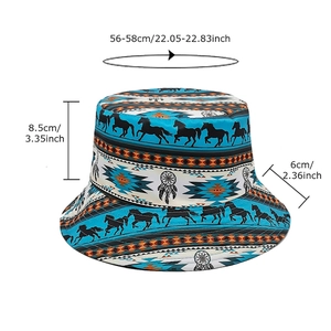 Reversible bucket hat with flying horse print and dreamcatcher ethnic pattern for outdoors