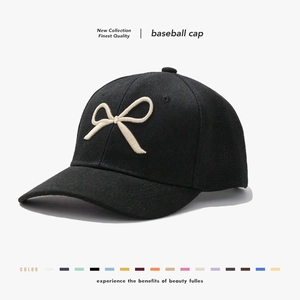 Cotton Baseball Cap With 3D Bow Embroidery Adjustable Strap Casual Sun Protection Hat For Women Outdoor Fashionable