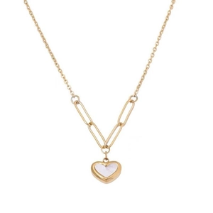 18k gold plated stainless steel necklace with heart shell pendant and chunky link chain