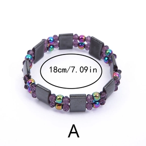 Detail of 18cm magnetic hematite yoga bracelet with rainbow beads and square stones