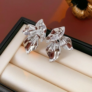 Vue détaillée de boucles d'oreilles en forme de feuille d'argent dans un écrin de luxe