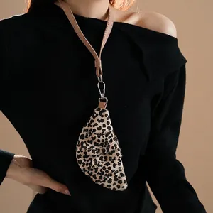 Leopard print faux leather coin purse necklace with adjustable strap and metal clasp