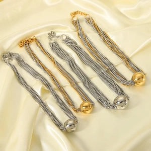 Collier multicouche en acier inoxydable avec pendentif sphérique poli et fermoir réglable