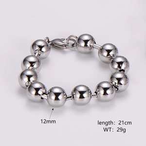 Polished stainless steel bead bracelet with 12mm spheres and lobster clasp detail