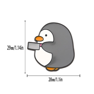 Funny cartoon penguin enamel brooch with small knife and 29mm height dimensions