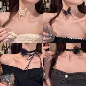 Elegant Fabric Flower Choker Necklace Sweet Ribbon Rose Butterfly Lace Neckband Statement Jewelry For Women