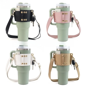 Water bottle pouch with card holder and adjustable shoulder strap for 40oz tumblers