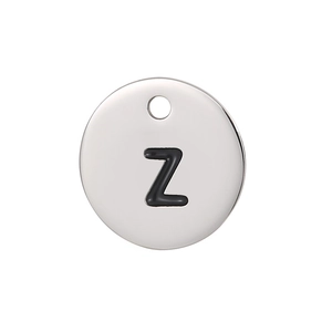 Polished titanium steel silver pendant featuring a black enamel letter Z motif