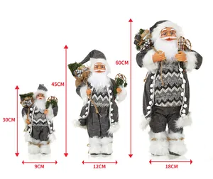 Size chart showing dimensions for small, medium, and large striped Santa Claus dolls