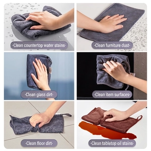 Lot de chiffons de nettoyage en microfibre absorbants gris et marron avec cordon