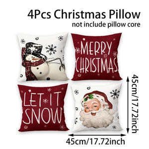 Close-up of 4-pack Christmas pillow covers showing Santa and snowman fabric detail