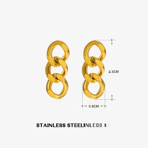 Minimalist 18K gold plated stainless steel Cuban link chain earrings with size dimensions