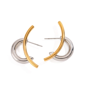 Minimalist double-color C-shaped geometric earrings in gold and silver stainless steel