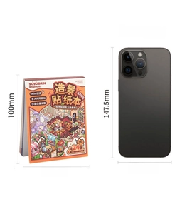Detailed size comparison of mini cartoon scene stickers showing 100mm by 78mm dimensions