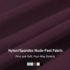 Deep purple naked-feel yoga set in nylon spandex fabric with 4-way stretch texture