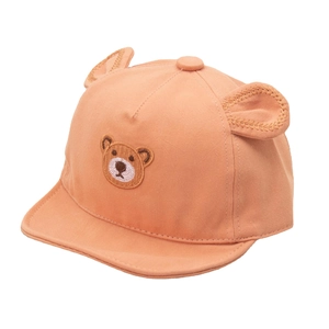 Pink cotton baby baseball cap with 3D bear ears and cute cartoon embroidery