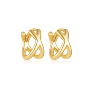 Detail of gold-plated X-shape crossover earrings with micro-inlaid turquoise and zircons
