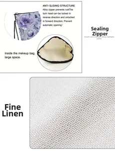Détails de la trousse à maquillage en lin à tulipes avec fermeture éclair fluide