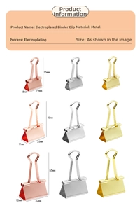 Size chart for rose gold binder clips in 35mm 45mm and 55mm metal plating sizes