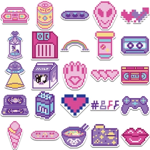 Lot de 50 autocollants pixel art au design rétro pour décoration d'ordinateur et de valise