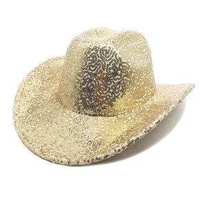 Sparkling gold sequin cowboy hat for parties and stage performances with metallic finish