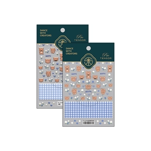 Japanese style matte nail stickers featuring blue plaid, cute bears, and floral patterns
