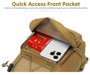 Detailed close-up of tactical nylon chest bag front pocket with quick-access storage