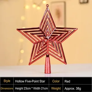 Detailed view of a 23cm hollow red star Christmas tree topper with glitter finish