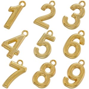 Polished 18K gold plated Arabic number 0-9 charms set for jewelry making