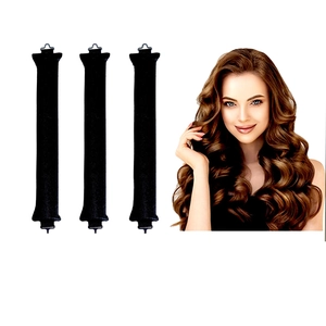3pcs black heatless hair curlers for long hair and model showing natural big waves
