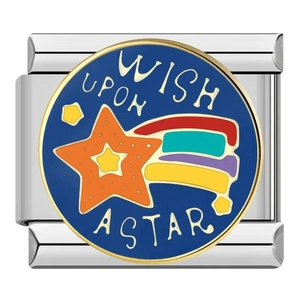 Italian modular charm in stainless steel with orange star rainbow and wish upon a star text